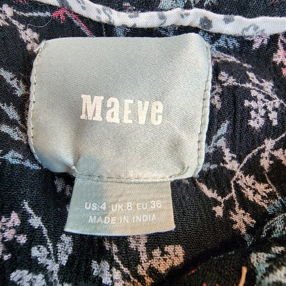 Maeve ANTHROPOLOGIE Bainbridge Black Gathered FLORAL Button Down Top Bohemian 4‎ - Picture 5 of 10